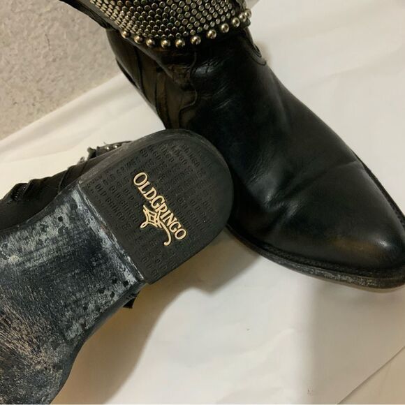 Old Gringo Mini Belinda Stud Cowboy Western Heeled Black Leather Bootie Boots - Picture 10 of 16